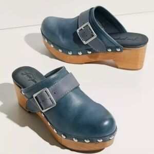 Free People Culver Citu Blue Leather Boho Clogs